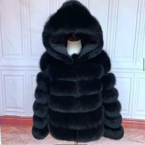 Real fur coat in black color